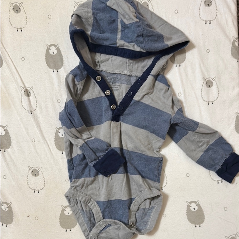 Carter's Blue and Gray Striped Hooded Bodysuit